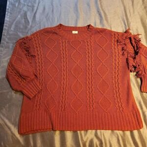 a.n.a a new approach Burnt Orange Cable Knit Fringe Sweater Plus Size 1X Woman